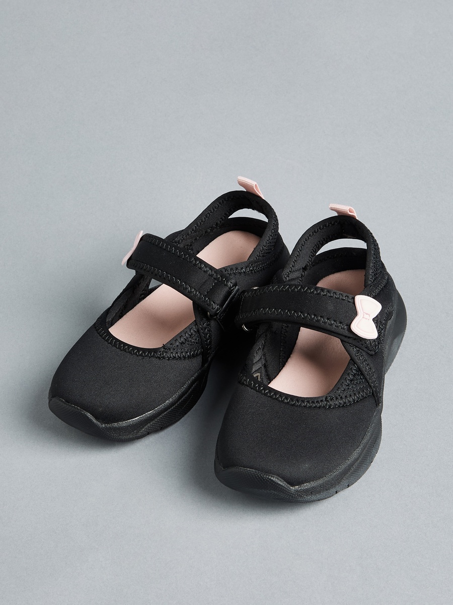 Bow Accent Ballerina Shoes with Hook and Loop Closure