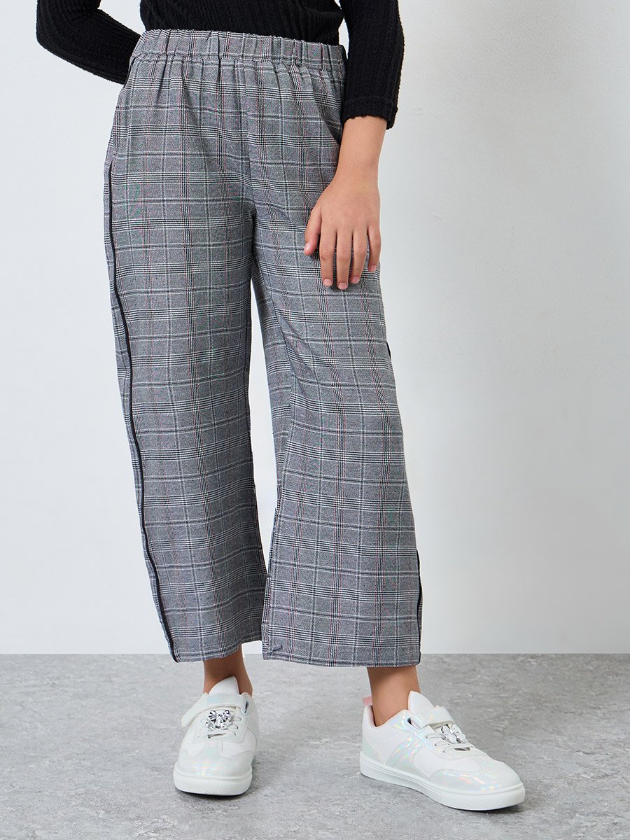 Checked Elastic Waist Pants
