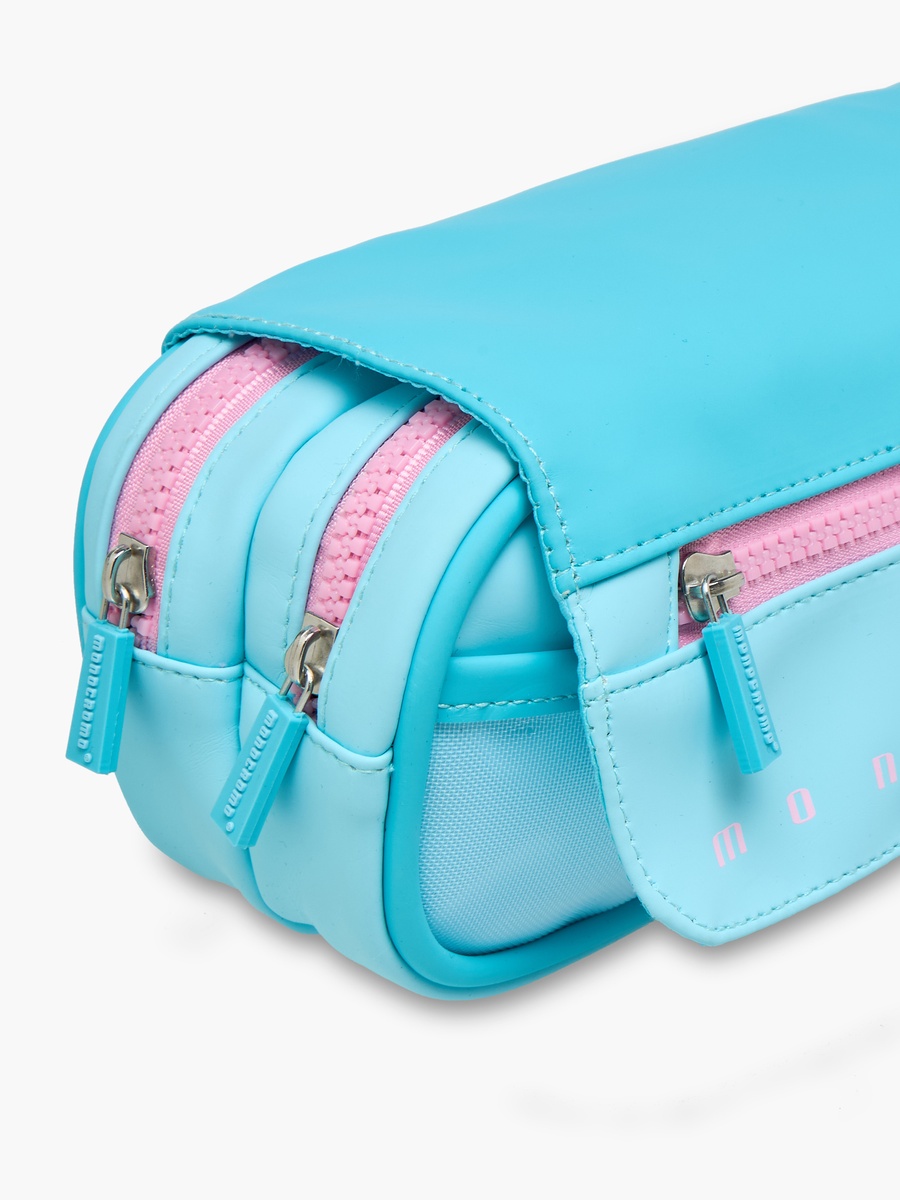 Solid 3-Compartment Pencil Pouch with Zip Closure