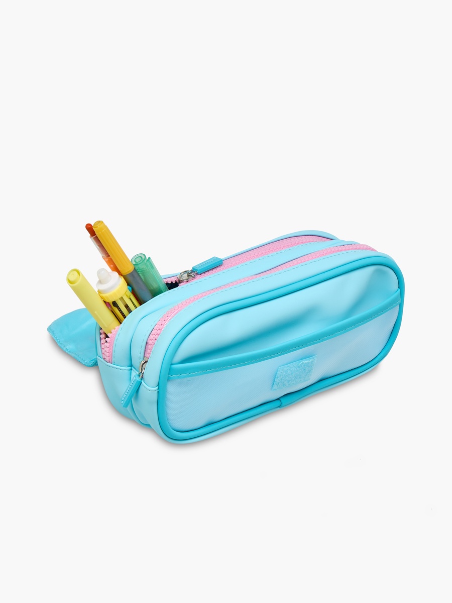 Solid 3-Compartment Pencil Pouch with Zip Closure