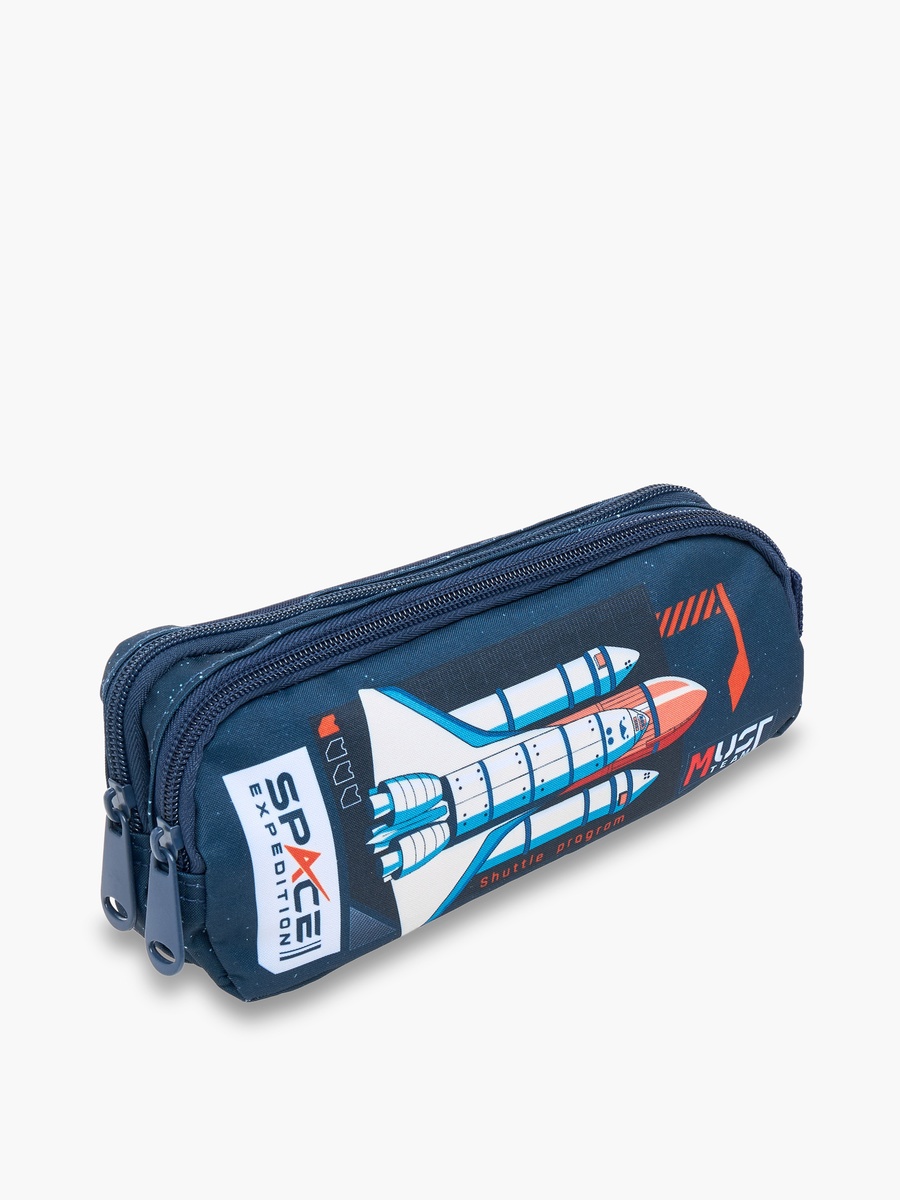 Space Rocket Print Pencil Pouch with Zip Closure