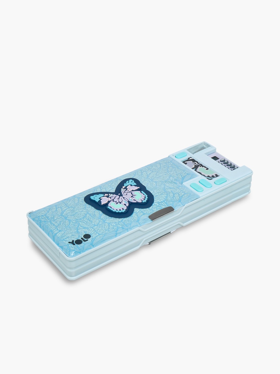 Yolo Butterfly Print Pencil Box with Calculator and Sharpener