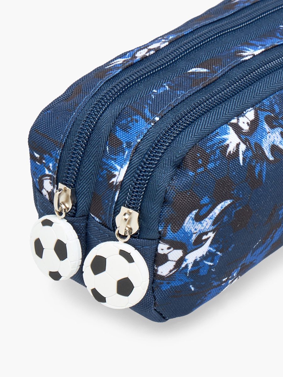 Football Print Pencil Pouch with Zip Closure