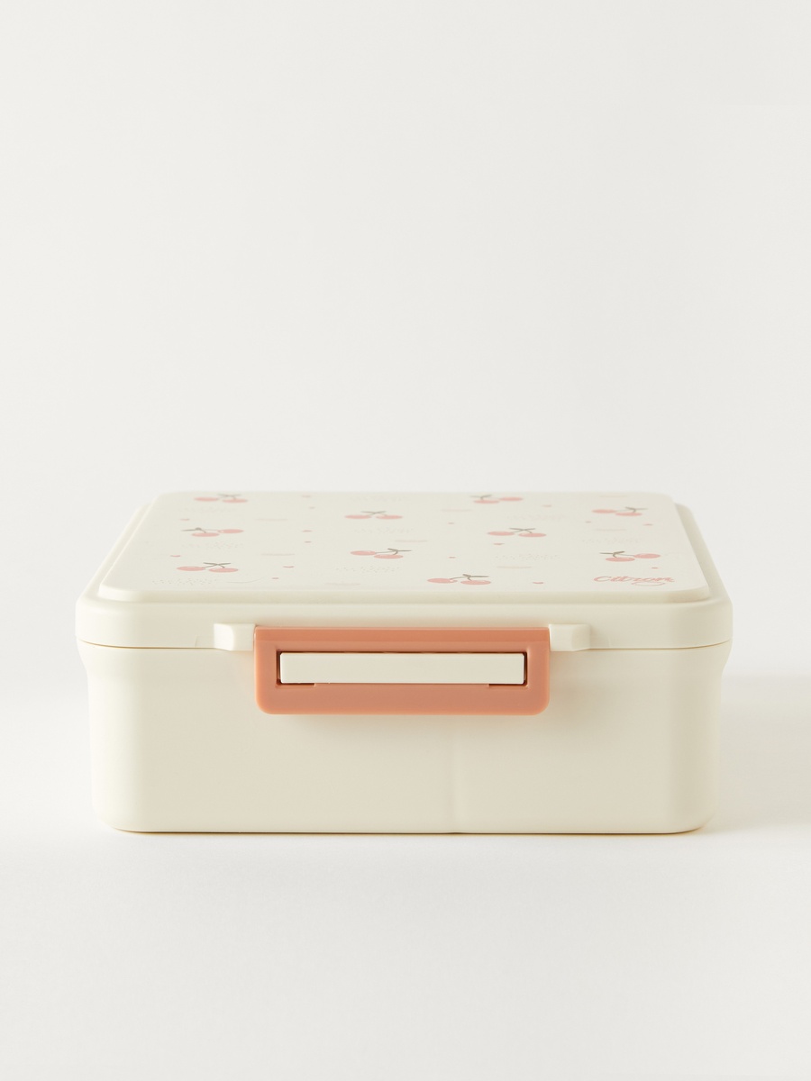 Cherry Print Sectioned Lunch Box with Click Lock Lid and Food Jar