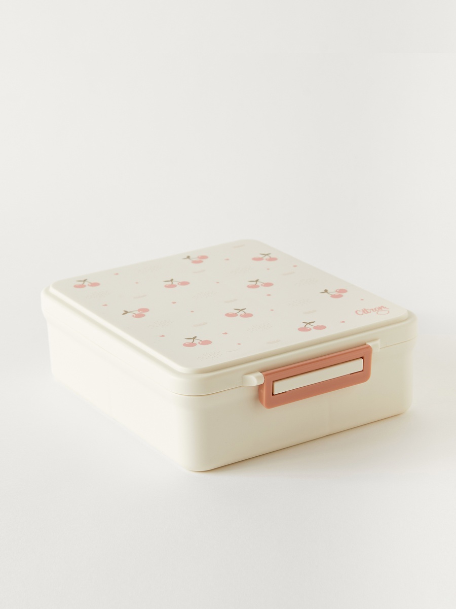 Cherry Print Sectioned Lunch Box with Click Lock Lid and Food Jar