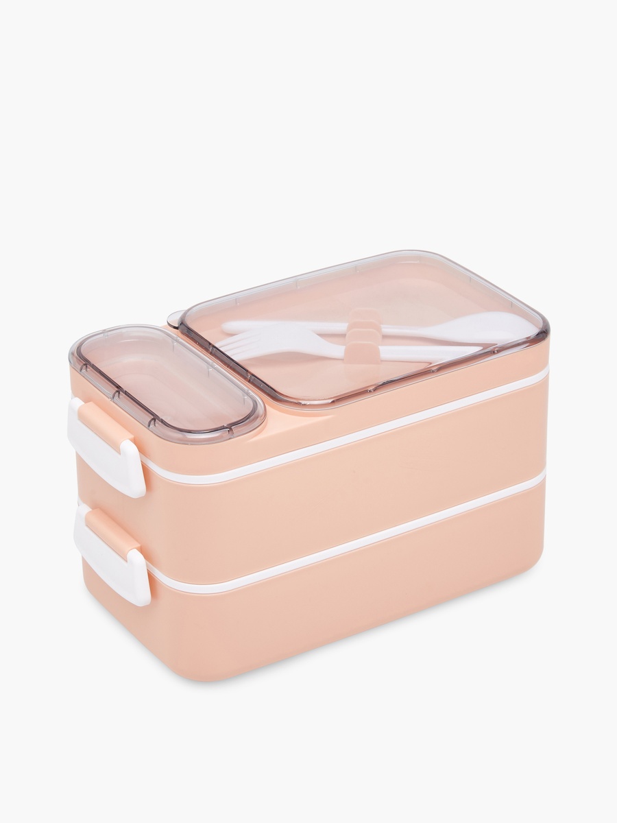 Solid 3-Compartment Lunch Box with Spoon and Fork - 1.6 L