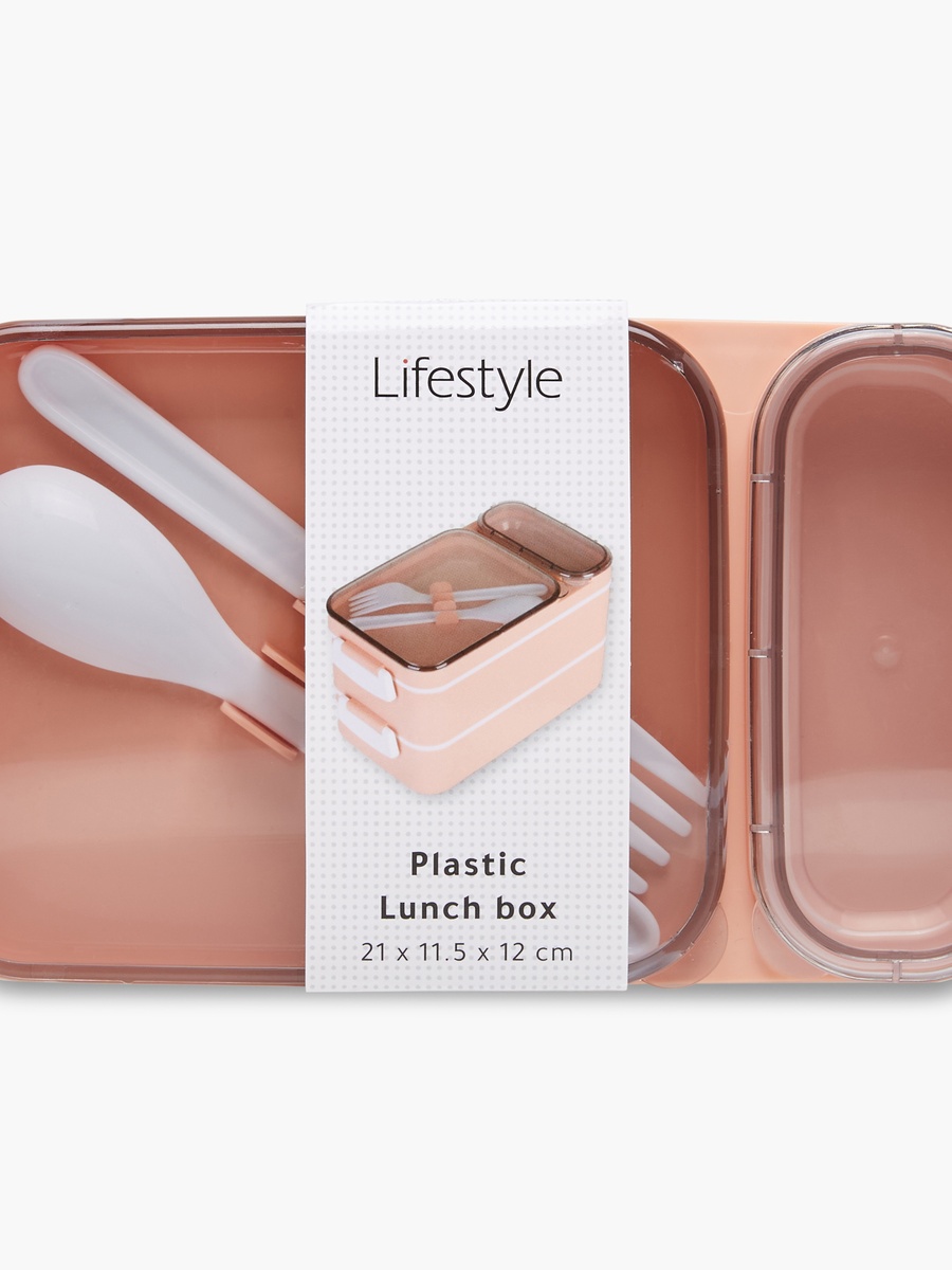 Solid 3-Compartment Lunch Box with Spoon and Fork - 1.6 L