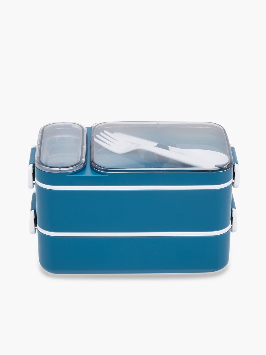 Solid 2-Compartment Lunch Box with Cutlery