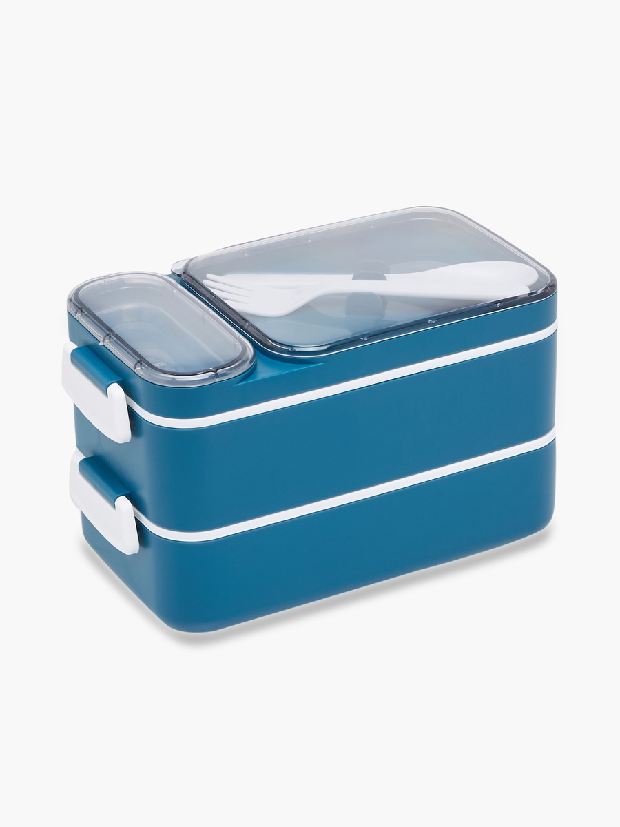 Solid 2-Compartment Lunch Box with Cutlery