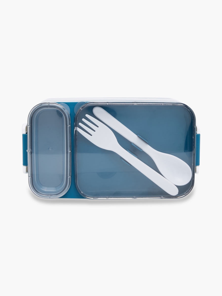 Solid 2-Compartment Lunch Box with Cutlery