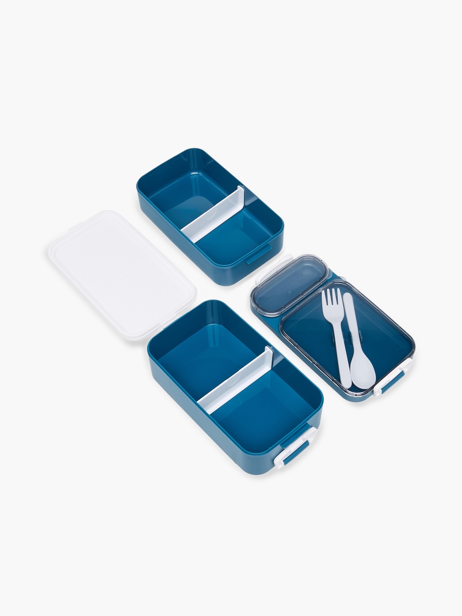 Solid 2-Compartment Lunch Box with Cutlery