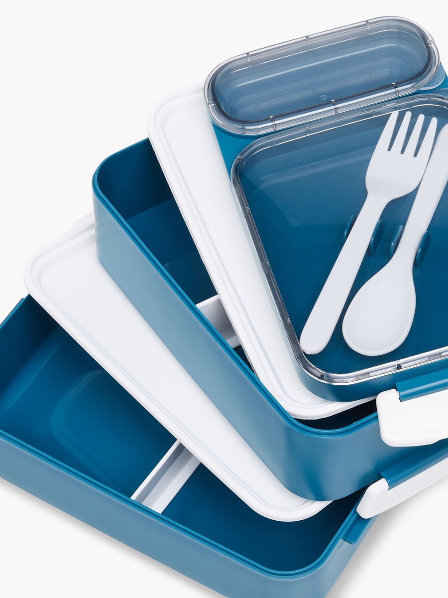 Solid 2-Compartment Lunch Box with Cutlery