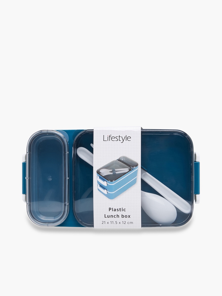 Solid 2-Compartment Lunch Box with Cutlery