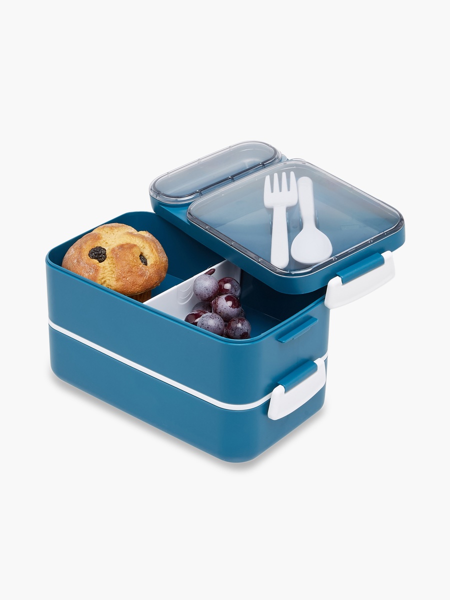 Solid 2-Compartment Lunch Box with Cutlery