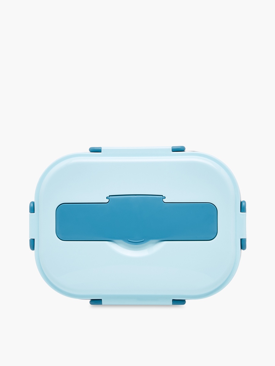 Solid Stainless Steel Sectioned Lunch Box with Cutlery and Clip Lock Closure