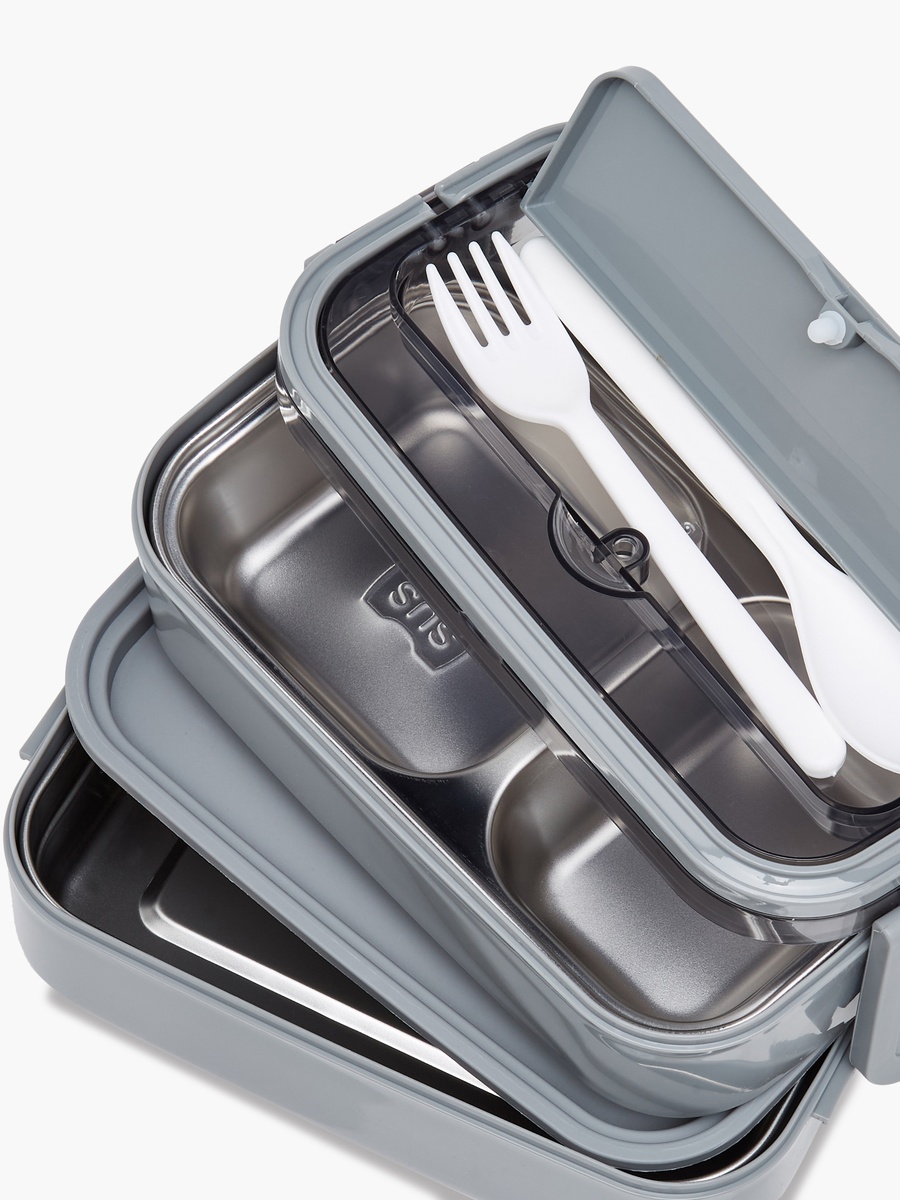 Solid 2-Layer Stainless Steel Lunch Box with Cutlery - 1400 ml