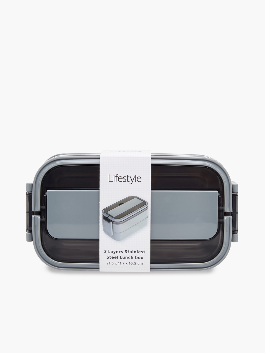 Solid 2-Layer Stainless Steel Lunch Box with Cutlery - 1400 ml