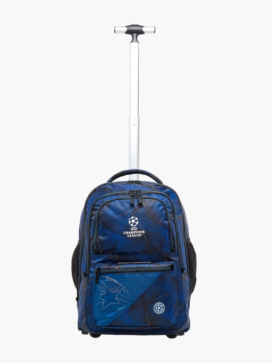 Printed Trolley Backpack with Retractable Handle and Zip Closure
