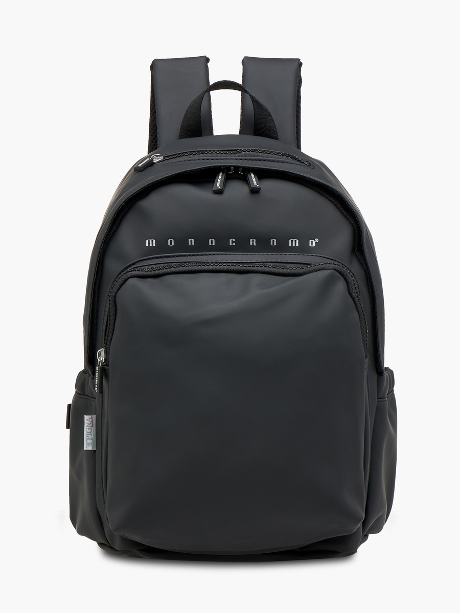 Logo Print Backpack with Zip Closure and Adjustable Strap - 26x36x17 cm