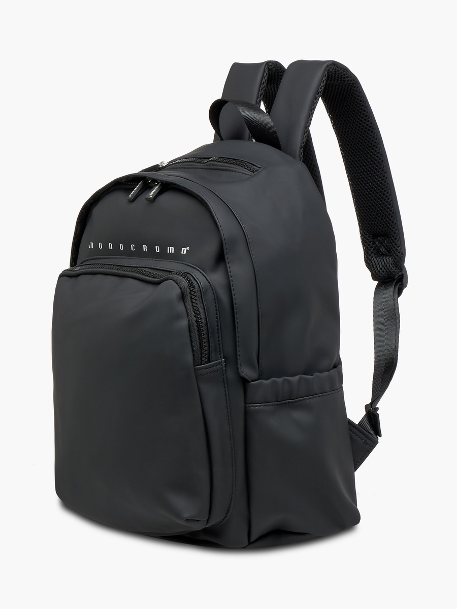 Logo Print Backpack with Zip Closure and Adjustable Strap - 26x36x17 cm