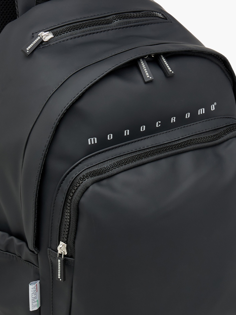 Logo Print Backpack with Zip Closure and Adjustable Strap - 26x36x17 cm