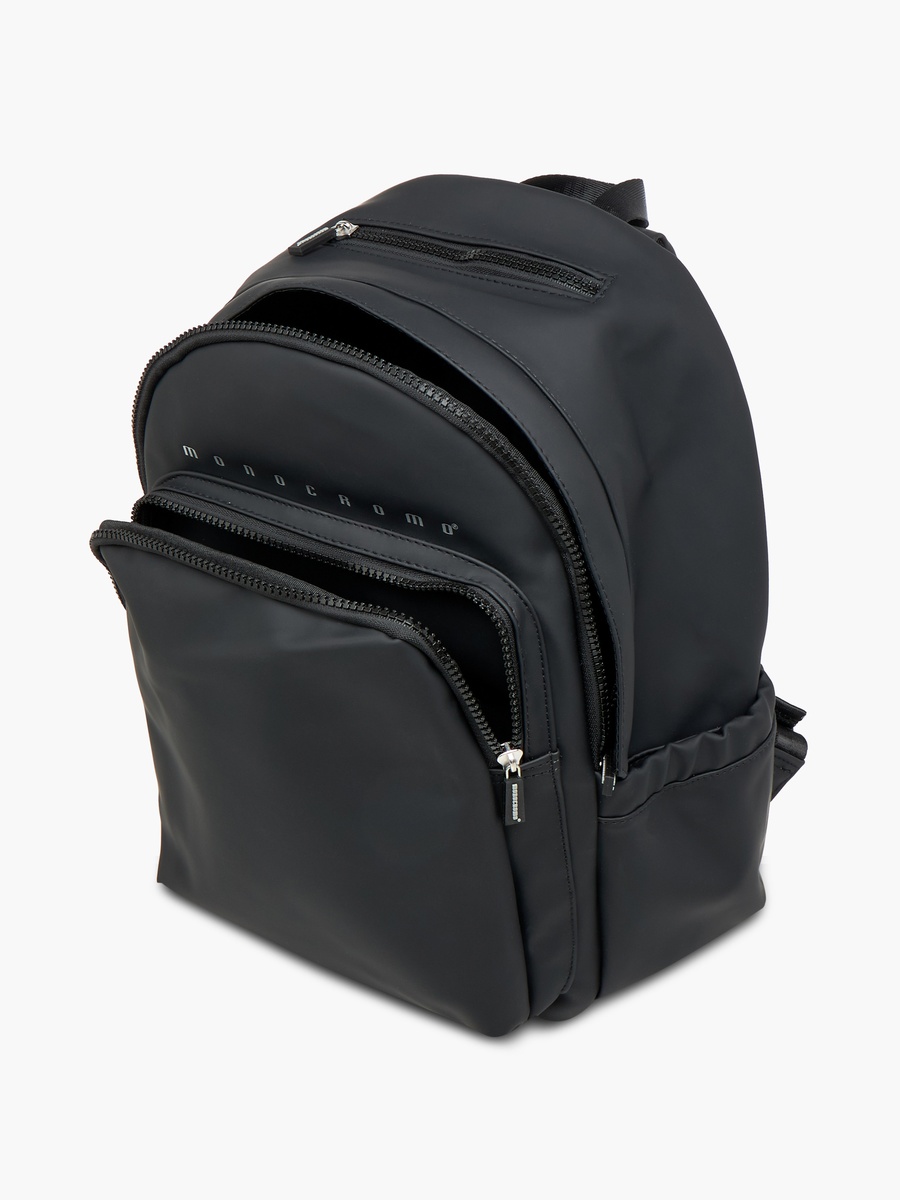 Logo Print Backpack with Zip Closure and Adjustable Strap - 26x36x17 cm
