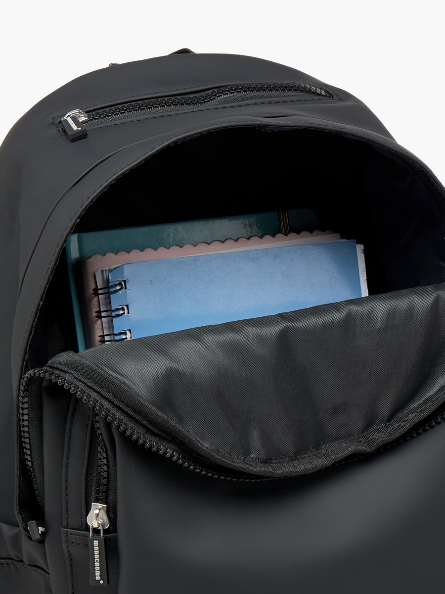 Logo Print Backpack with Zip Closure and Adjustable Strap - 26x36x17 cm