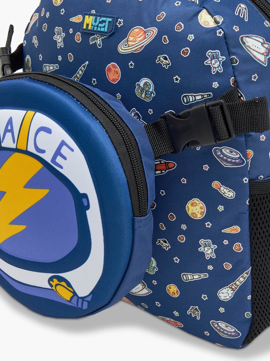 Space Print Backpack with Adjustable Straps and Zip Closure - 28x17x33 cm