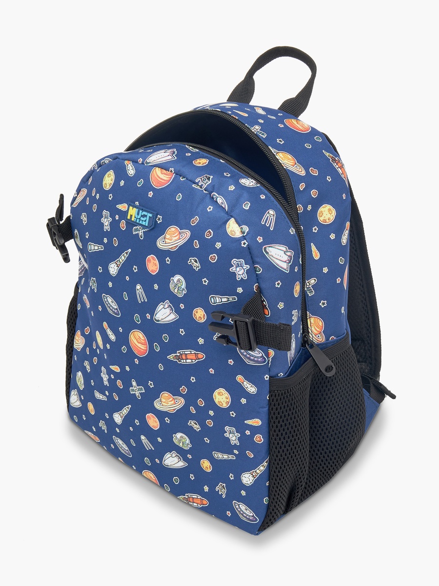 Space Print Backpack with Adjustable Straps and Zip Closure - 28x17x33 cm
