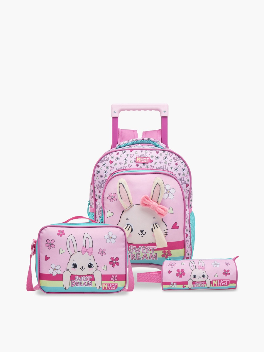 Bunny Applique Trolley Backpack Set - 27x10x31 cm