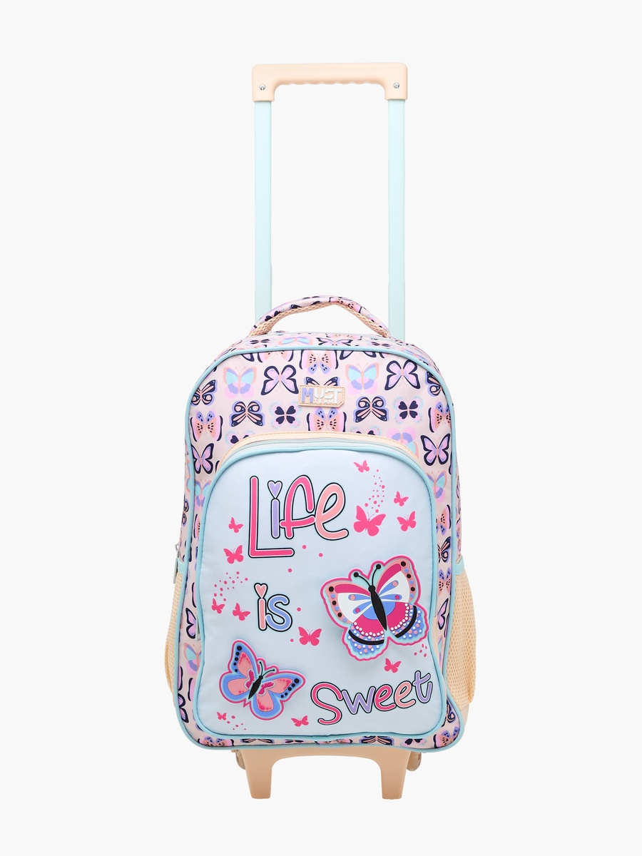 3-Piece Butterfly Print 16-inch Trolley Backpack Set - 43x30x13 cm