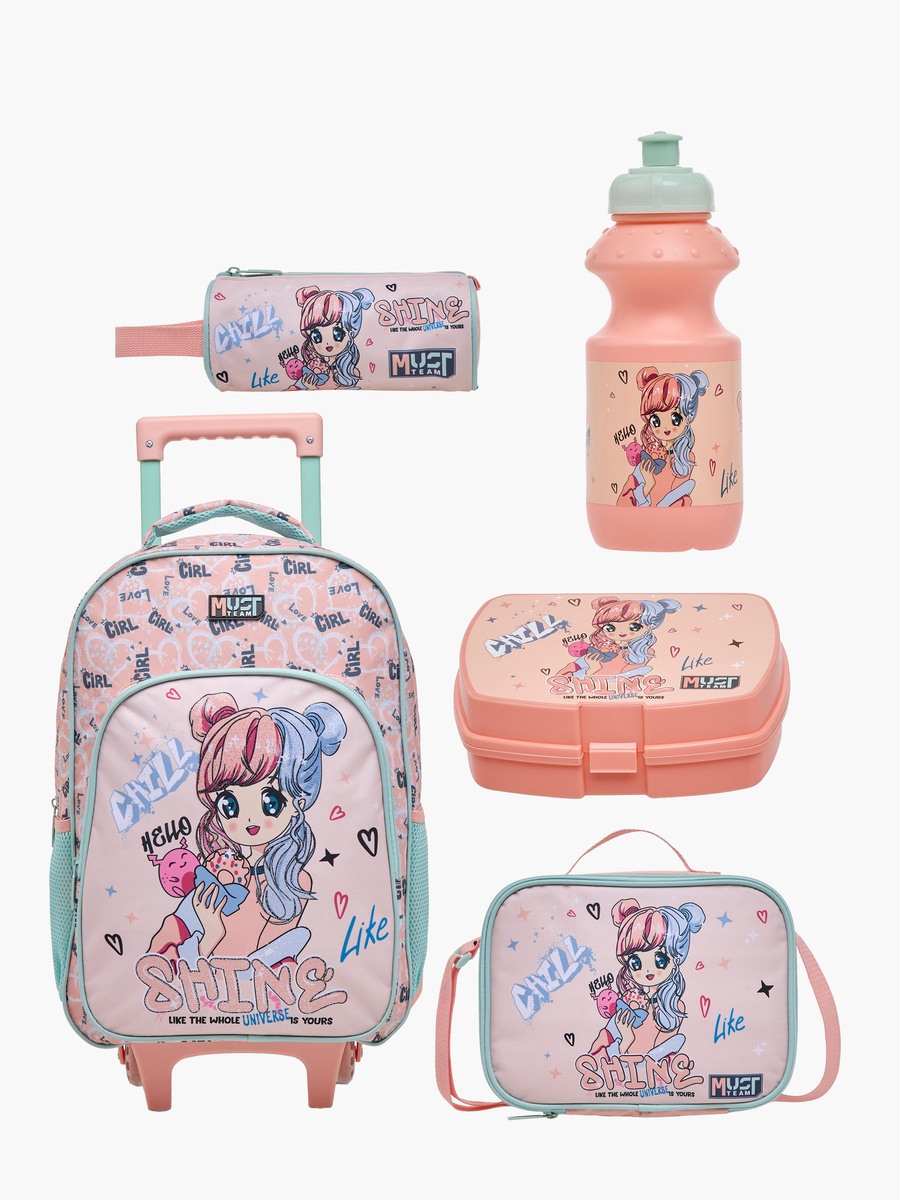5-Piece Doll Print 16-inch Trolley Backpack Set - 43x30x13 cm