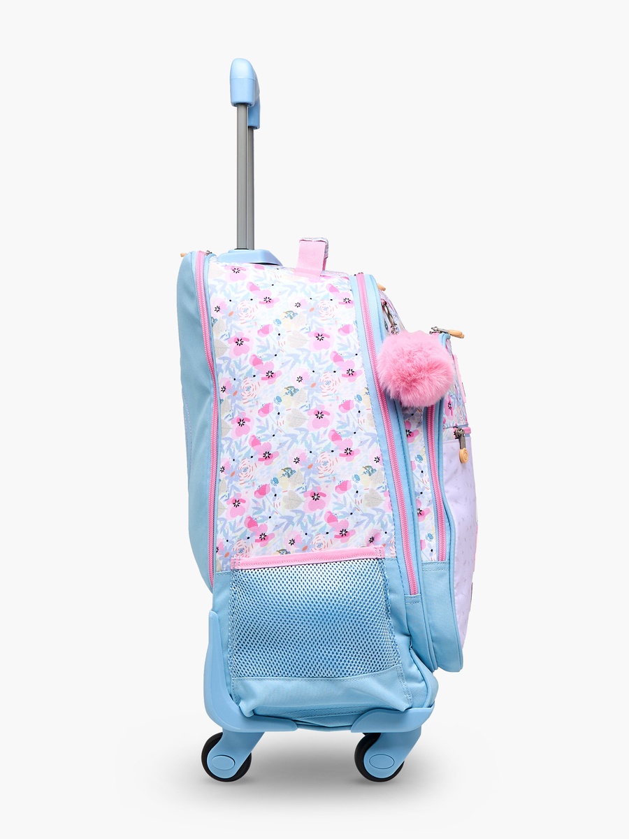 Floral Print Trolley Backpack with Retractable Handle and Zip Closure - 33x44x21 cm
