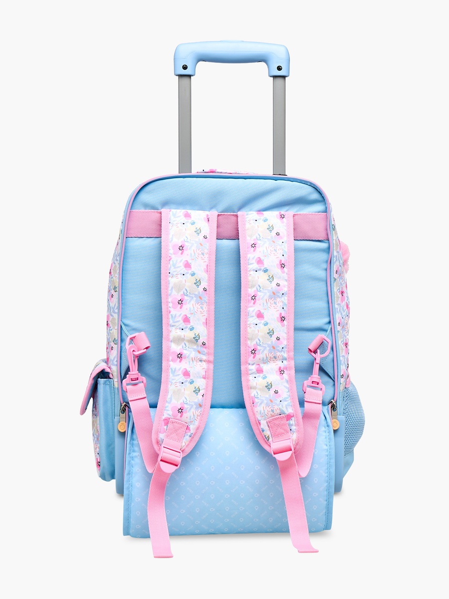 Floral Print Trolley Backpack with Retractable Handle and Zip Closure - 33x44x21 cm