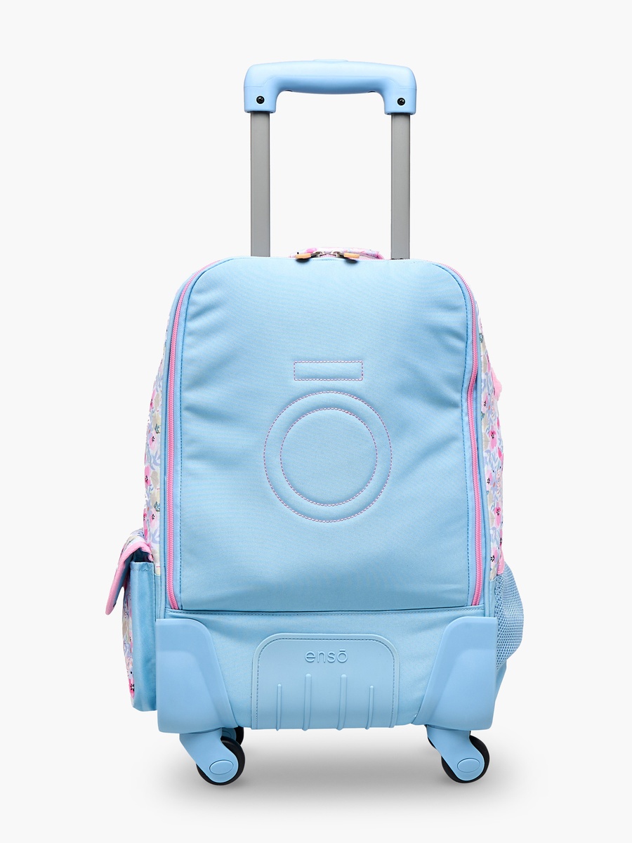 Floral Print Trolley Backpack with Retractable Handle and Zip Closure - 33x44x21 cm