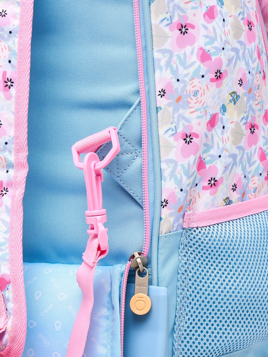 Floral Print Trolley Backpack with Retractable Handle and Zip Closure - 33x44x21 cm