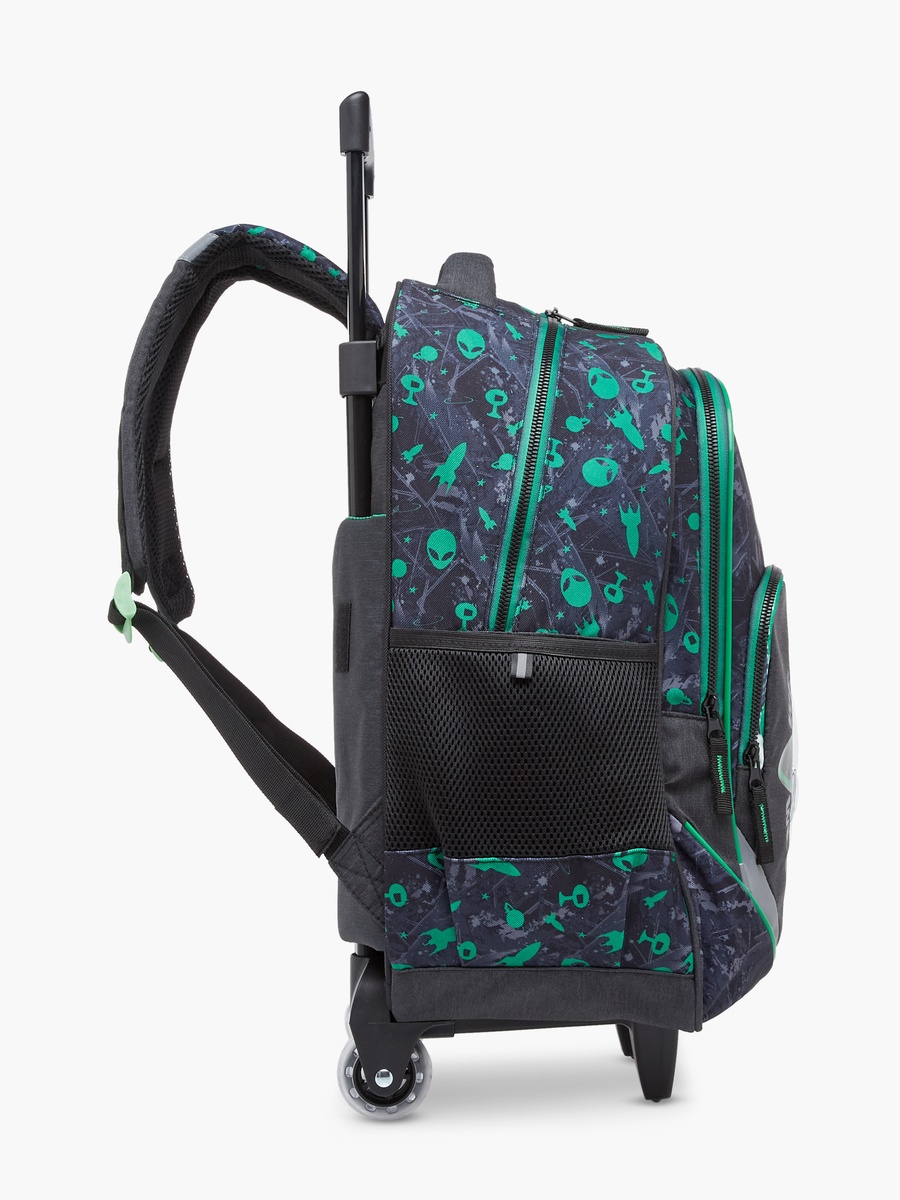 Alien Print 17-inch Trolley Backpack with Retractable Handle and Zip Closure - 32x15x43 cm