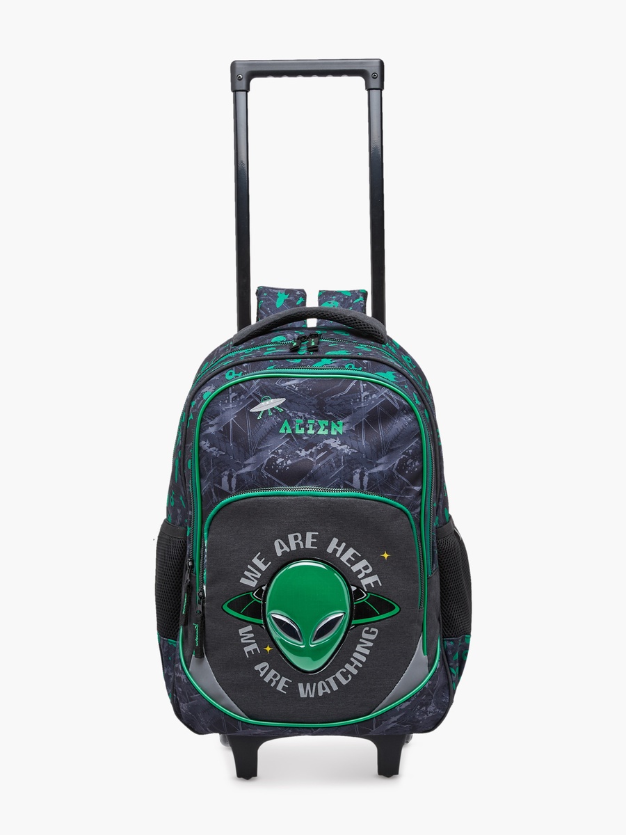 Alien Print 17-inch Trolley Backpack with Retractable Handle and Zip Closure - 32x15x43 cm
