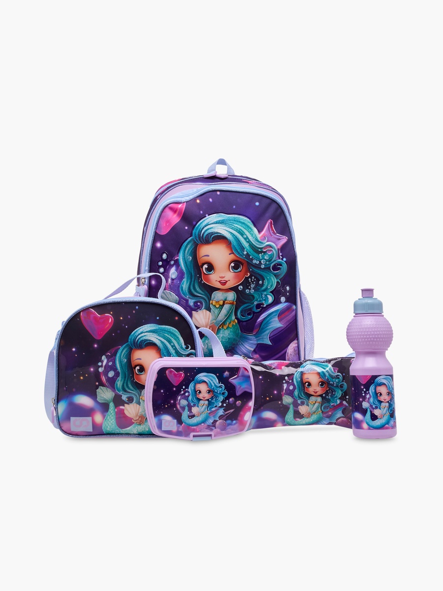 Mermaid Print 5-Piece Trolley Backpack Set - 34x20x48 cm