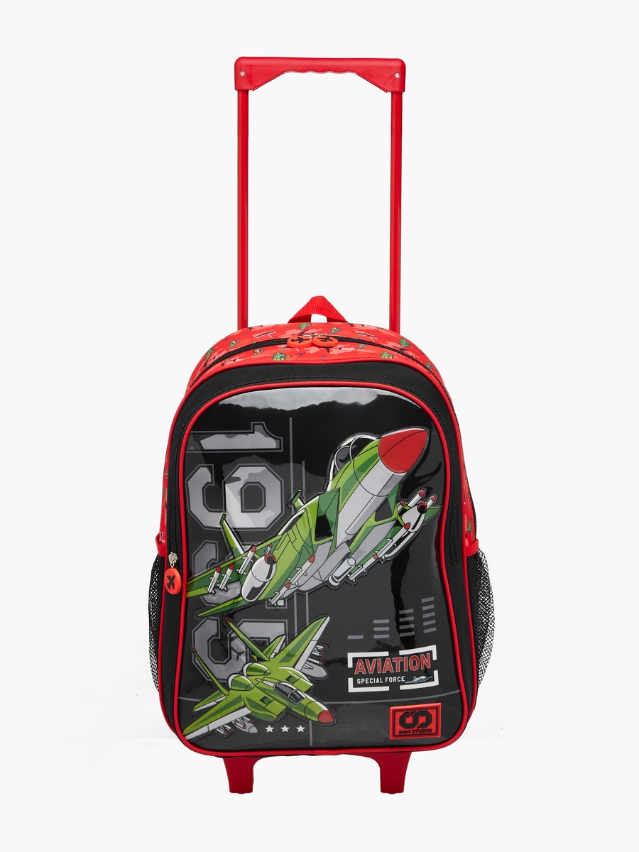 5-Piece Aviation Print 16-inch Trolley Backpack Set - 34x20x48 cm