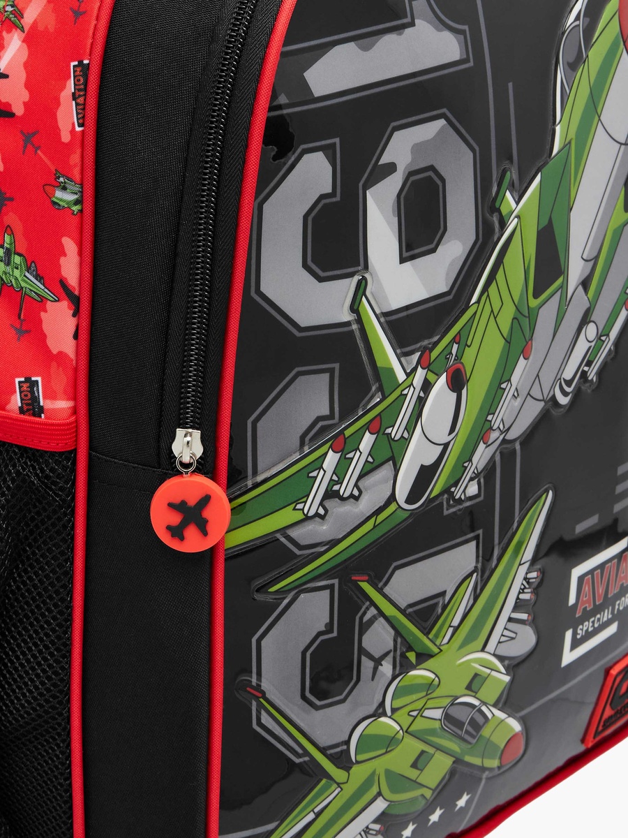 5-Piece Aviation Print 16-inch Trolley Backpack Set - 34x20x48 cm