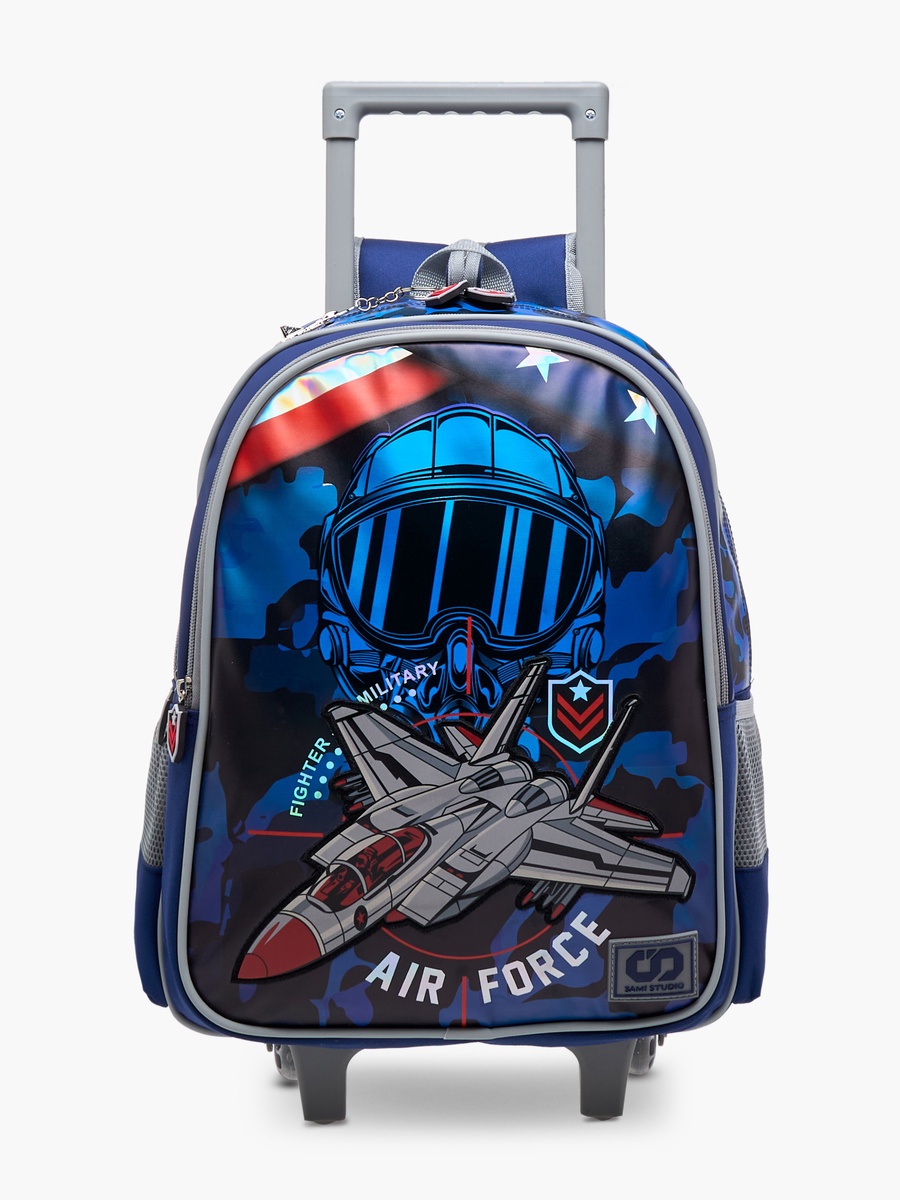 Aviation Print 16-inch Trolley Backpack with Retractable Handle - 33x14x45 cm