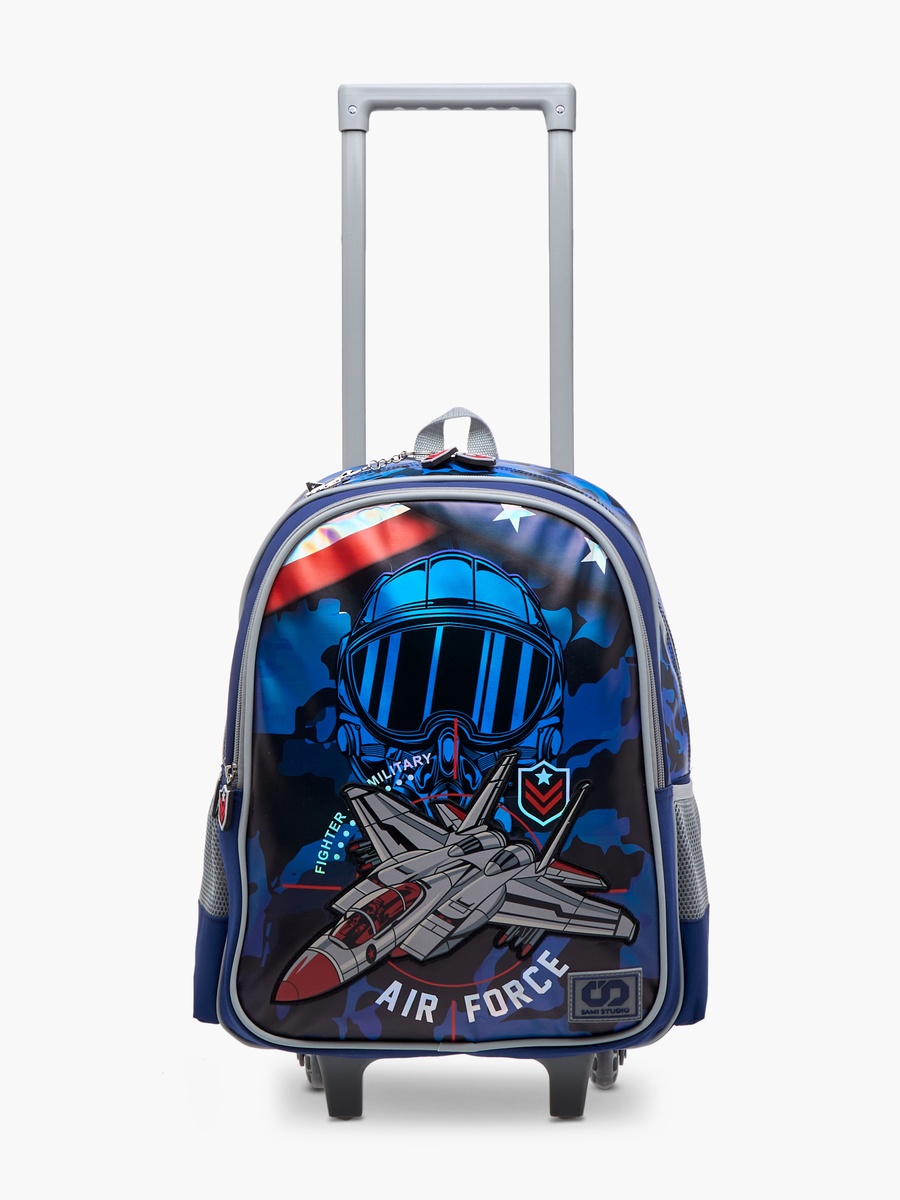 Aviation Print 16-inch Trolley Backpack with Retractable Handle - 33x14x45 cm