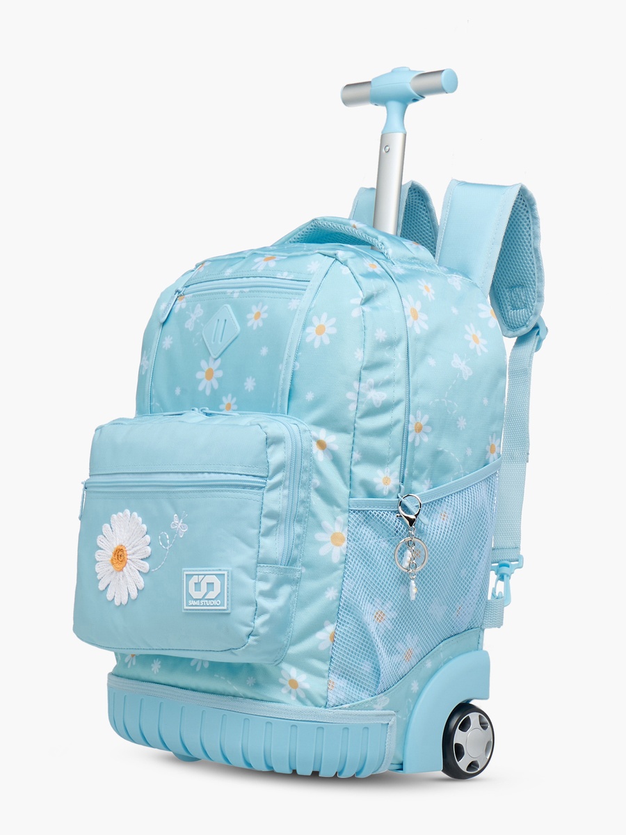 Floral Print 17-inch Trolley Backpack with Zip Closure - 43x28x13 cm