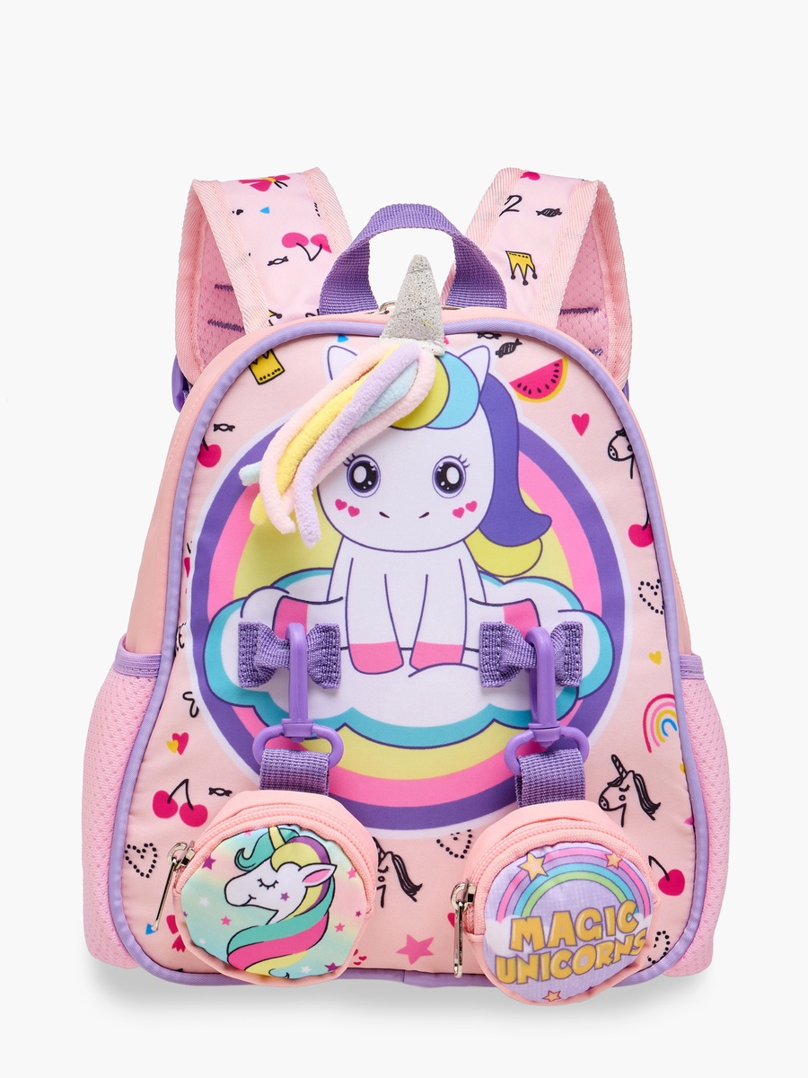 Supercute Unicorn Print Backpack with Shoulder Straps and Detachable Pouches - 26x10x28 cm