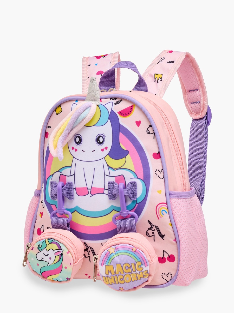 Supercute Unicorn Print Backpack with Shoulder Straps and Detachable Pouches - 26x10x28 cm