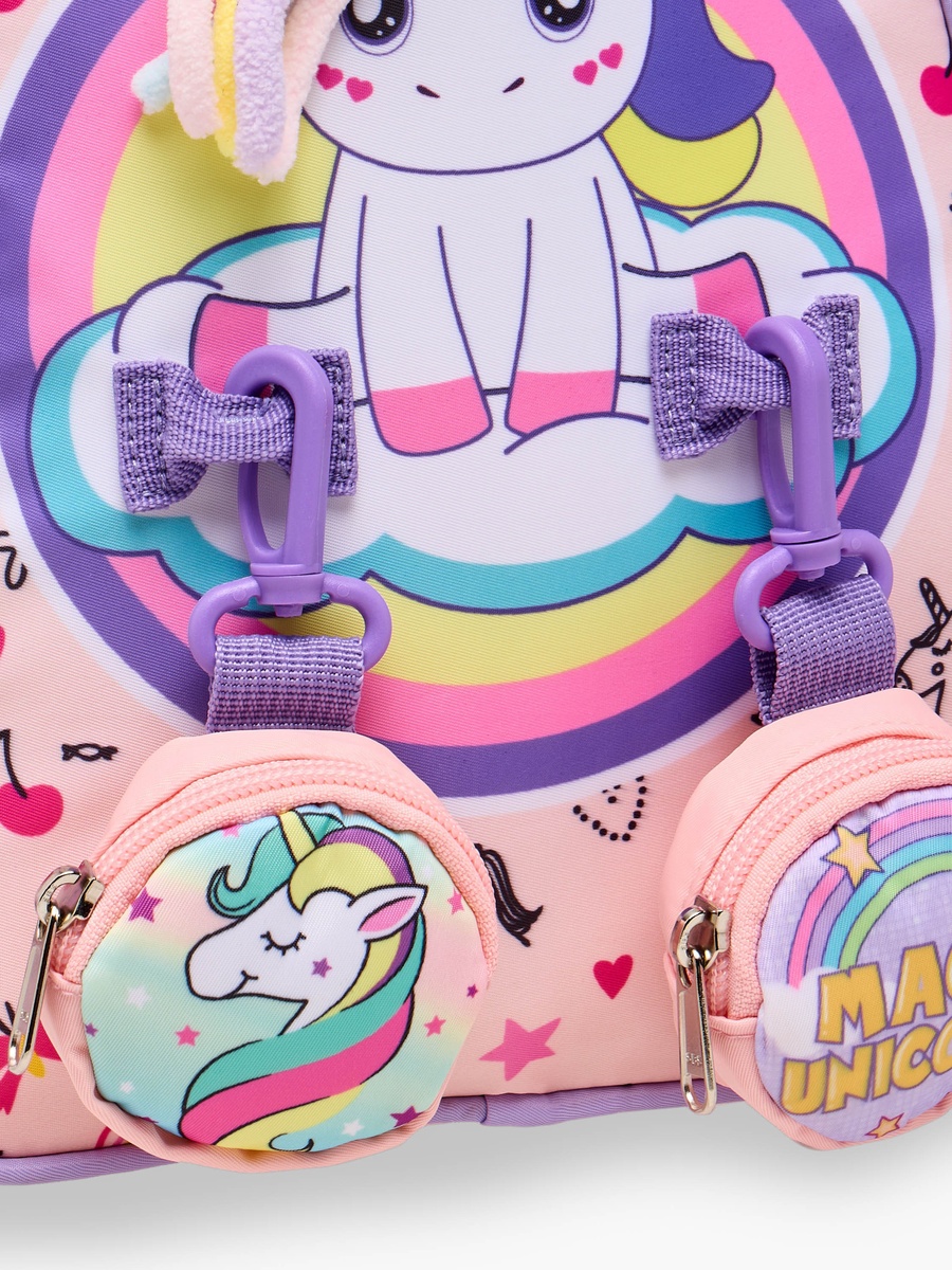 Supercute Unicorn Print Backpack with Shoulder Straps and Detachable Pouches - 26x10x28 cm