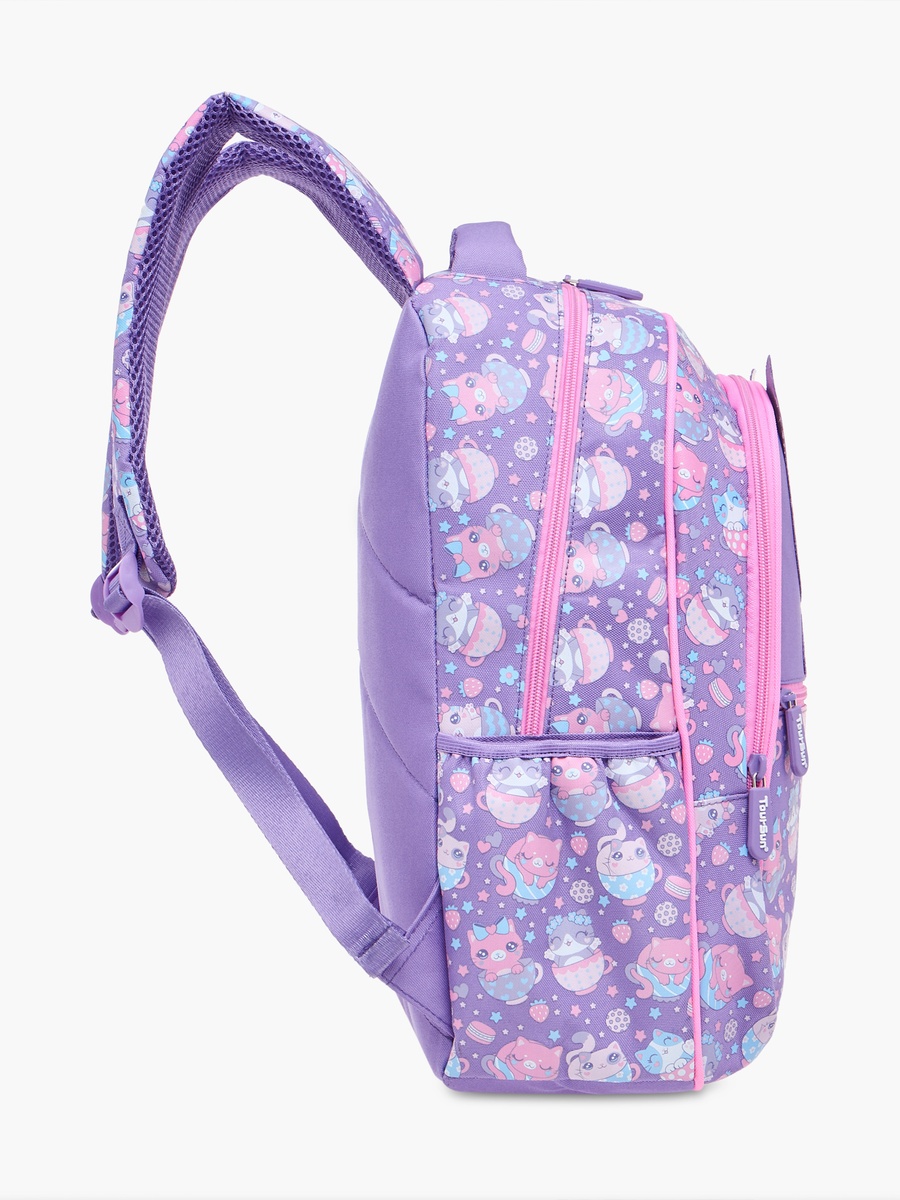 Cat Print Backpack with Adjustable Shoulder Straps and Zip Closure - 30x13x42 cm