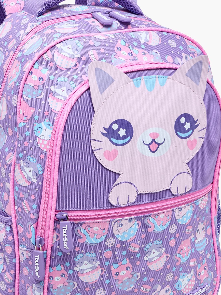 Cat Print Backpack with Adjustable Shoulder Straps and Zip Closure - 30x13x42 cm