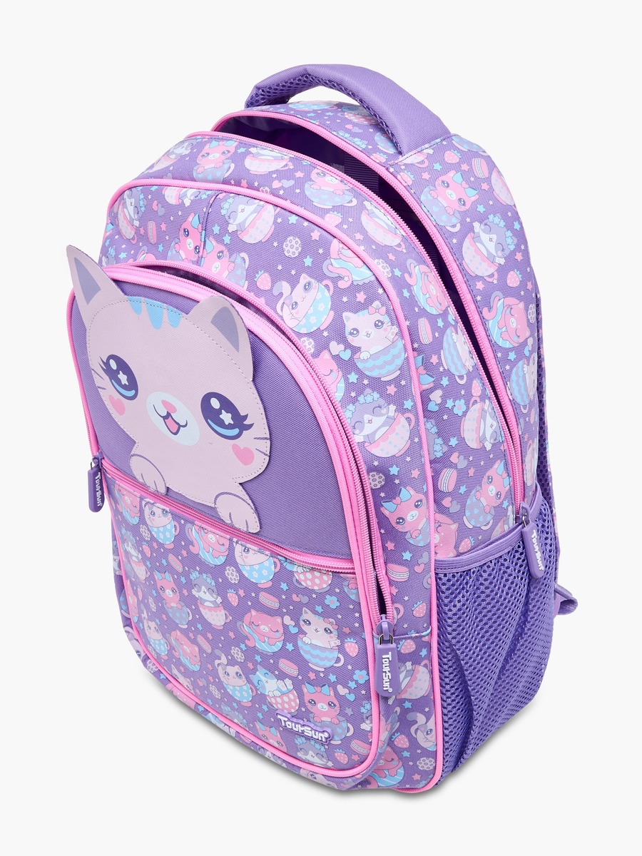 Cat Print Backpack with Adjustable Shoulder Straps and Zip Closure - 30x13x42 cm